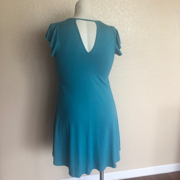 Three Dots Fuchsia  Knit Ruffle Short Sleeve Dress Size M Blue New - Picture 4 of 6